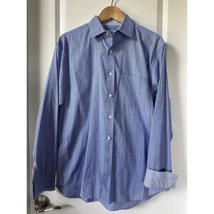 J McLaughlin Shirt Mens Medium Blue Plaid Button Down Long Sleeve Cotton Casual